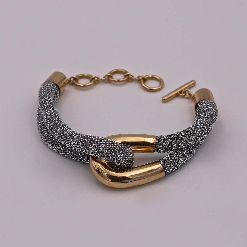 ADAMI & MARTUCCI Silver Mesh Bracelet With Large Polished Gold Loop